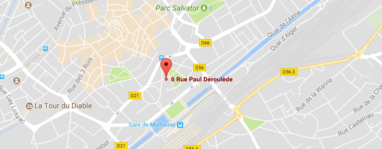 plan situant l'école de conduite larger à mulhouse centre ville wilson